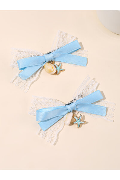 Take Two By Styli Pack of 2 -Girls Blue Seashell Embellished Bow Hair Clips
