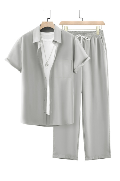 Take Two By Styli Men Plus Size Solid Casual Shirt and Pants Co-ord Set