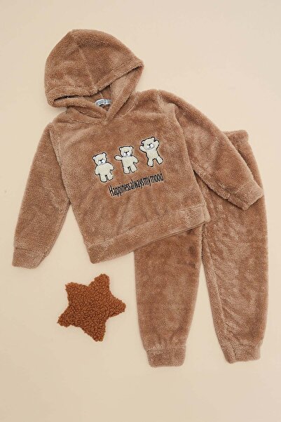 Fulla Moda Teddy Bear Embroidered Hooded Plush Girls' 2-Piece Set