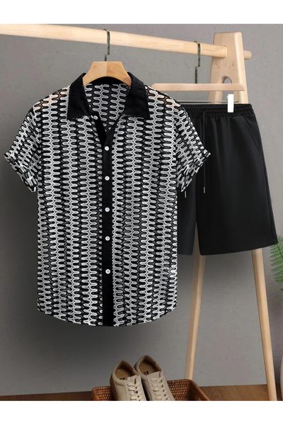 Take Two By Styli Men Geometric Print Shirt and Shorts Co-Ords