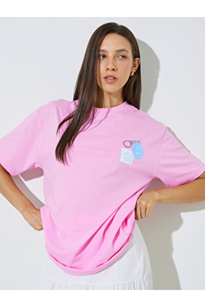 Styli Pink Cotton Graphic Print Round Neck T-Shirt