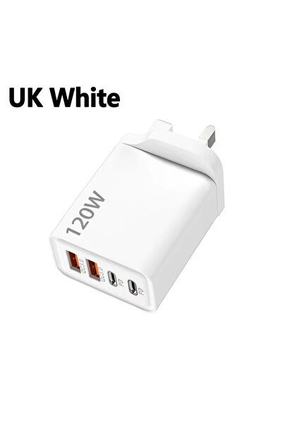 Choice6 UK White 4 Ports 120W Charger 2-USB 2-PD Quick Wall Charger Type-C US...