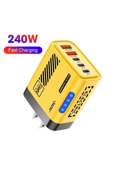 Choice1 US Yellow 240W Super Fast Charging Charger 5 in 1 LED Light 5Port GaN...