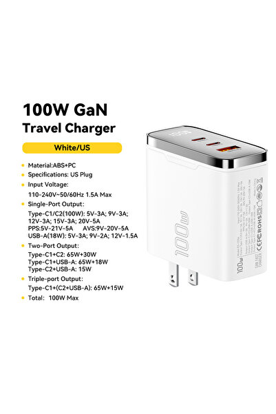 choice2 ESSAGER 100W US White A 2C Essager 100W GaN USB Type C Charger Digita...