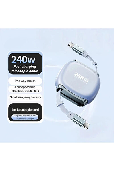 choice2 Blue-1m 240W Retractable Fast Charging Cable USB C To C Auto Coiling ...