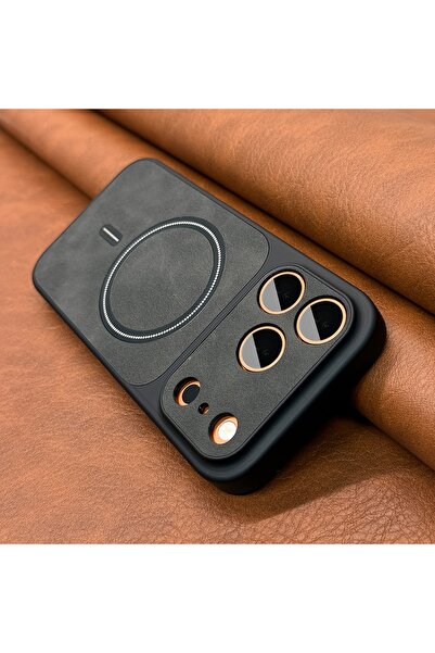 Choice68 iPhone17 Pro Max black Luxury Artificial Leather Matte Magnetic Phon...