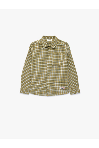 Koton Cotton Long Sleeve Plaid Shirt with Pocket Detail
