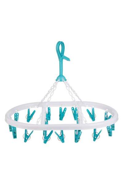 victiny 20 Hooks with Oval Clothes Dryer in White Blue Plastic 44 x 32 x 35 cm
