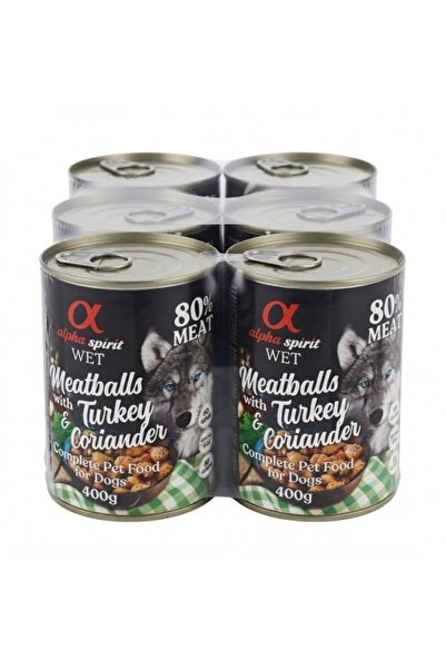 Alpha Spirit Meatballs Turkey And Coriander Wet Dog Food 400g x 6 Cans Comple...