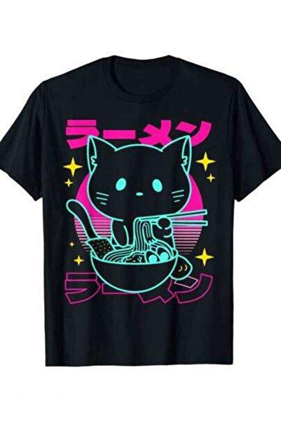 NOURAM Anime Ramen Retro Japanese Noodles Aesthetic Kawaii Cat T-Shirt, Men's...