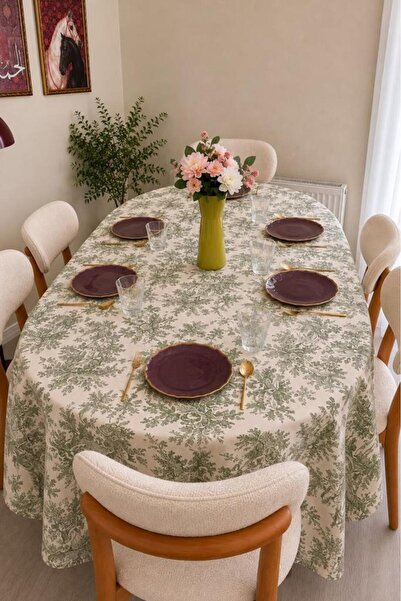 Çeyiz Diyarı Ocean Printed Rectangular Tablecloth 160X300 cm Green