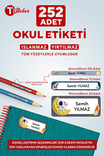 252 Adet Kişiye Özel Okul Etiketi UZAY