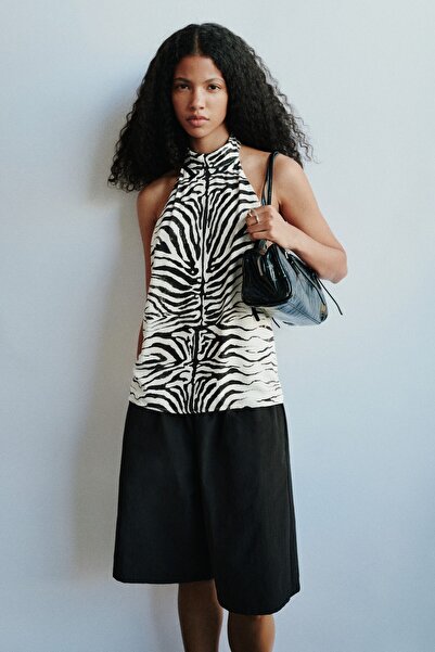 Pull & Bear Zebra desenli halter yaka üst