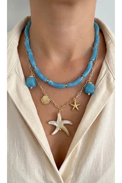 VNS Accessories Vip Series Steel Chain Starfish Detail Charm Double Bead Neck...