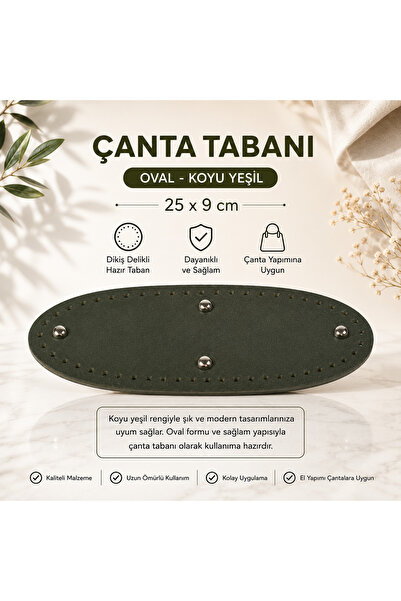 Kanguroom Oval Bag Base Dark Green 25 × 9 cm Ready-Made Bag Bottom with Holes