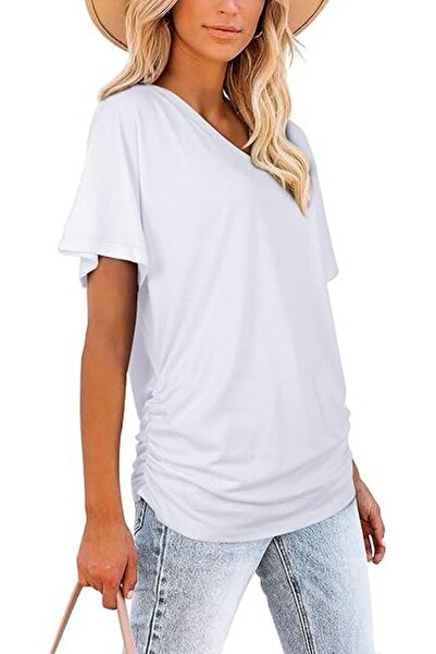 Trendimax Women's summer t-shirt , with V-neck, white, size XL