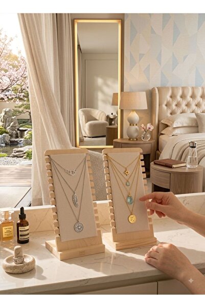 segalife 2 Li Cream Decorative Wooden Jewelry Organizer Stand Necklace Bracel...