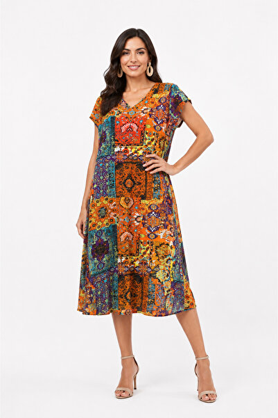 Butik Ayseba V-Neck Cotton Viscose Short Sleeve Dress