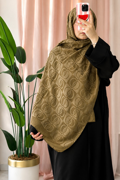 müqofficial Monogram Cotton Patterned Shawl - Khaki