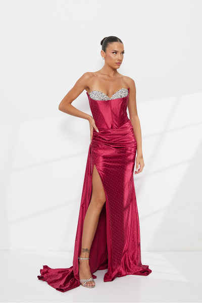RichgirlBoudoir Μάξι βραδινό φόρεμα με στρας, σκίσιμο και ουρά, για επίσημες ...