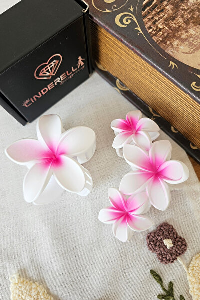 Cinderella Set of 2 Matte White Fuchsia Ombre Floral Lotus Hair Clips - Summe...