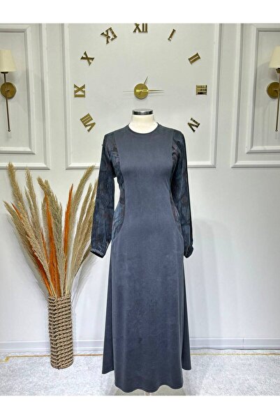 ModaMinar Women's New Season Dress with Elastic Sleeves and Cupra Fabric