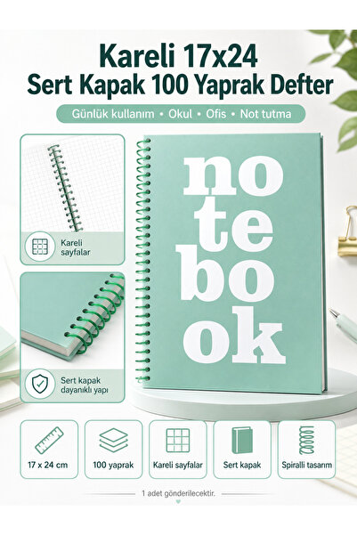 kruxon Checkered Hard Cover Notebook 17X24 Spiral 100 Sheets