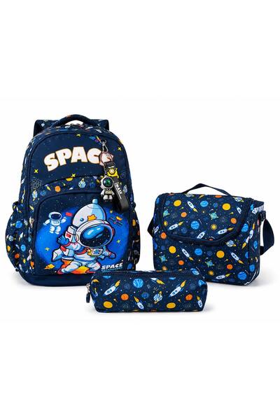 Dadacuq Space Themed 3-Piece School Bag Set – Backpack, Lunch Bag, and Pencil...