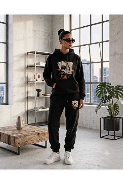 CLOTHES33 Hooded Sweat Suit 2-Piece Combination Winter Patterned Zar Printed ...