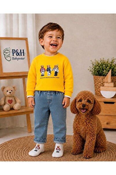 P&H BABYWEAR Digital Teddy Bear Printed Sweatshirt, Lycra Jeans, Socks, 3-Pie...