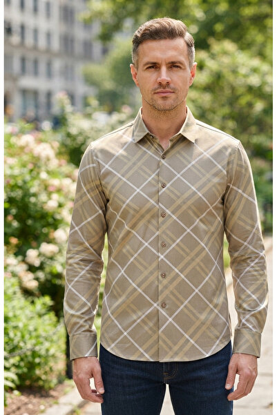 Chordi Long Sleeve Plaid Cotton Tencel Fabric Full Lycra Shirt