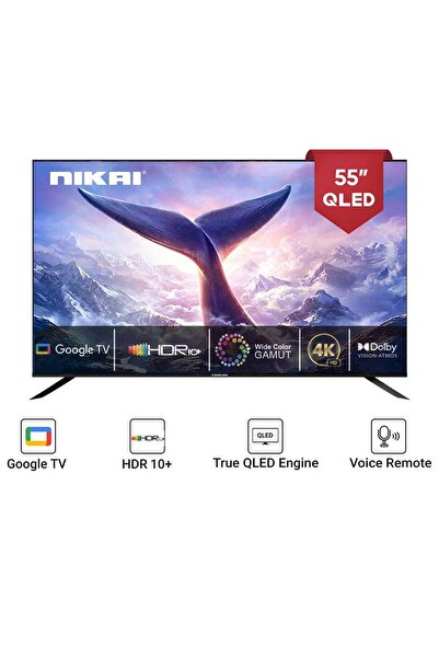 Nikai تلفزيون ذكي 55 بوصة بدقة 4K QLED فائقة الوضوح مع نظام جوجل، 60 هرتز، تح...