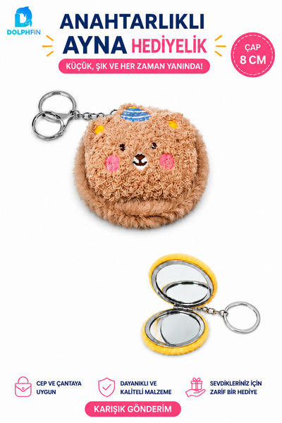 DolphFin Plush Double-Sided Pocket Mirror Keychain 8 cm Gift