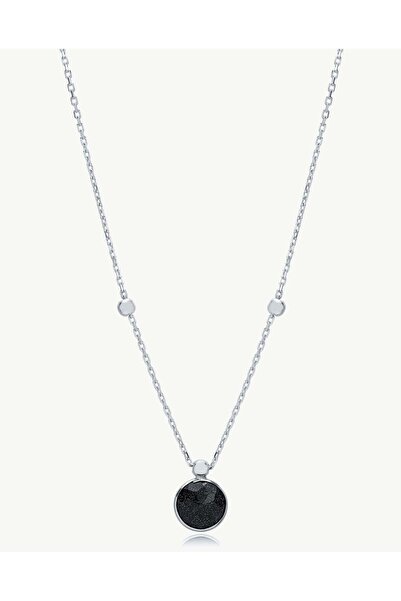 Stemma Jewelry Colier Lant cu Pandantiv Black Glitter din Argint 925, cu Zirc...