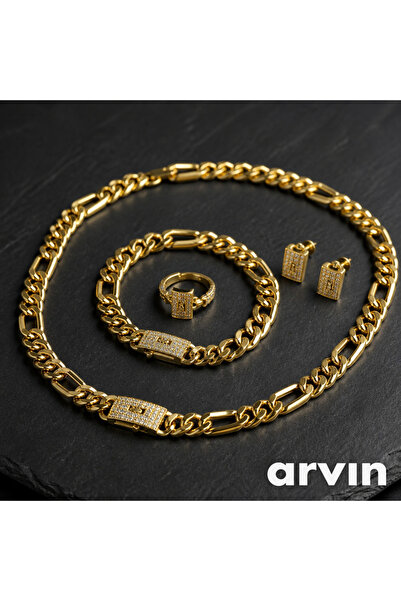 asc.home Trend 18k kaplama Bijuteri set ( kolye50cm+bileklik20cm+yüzük+küpe)
