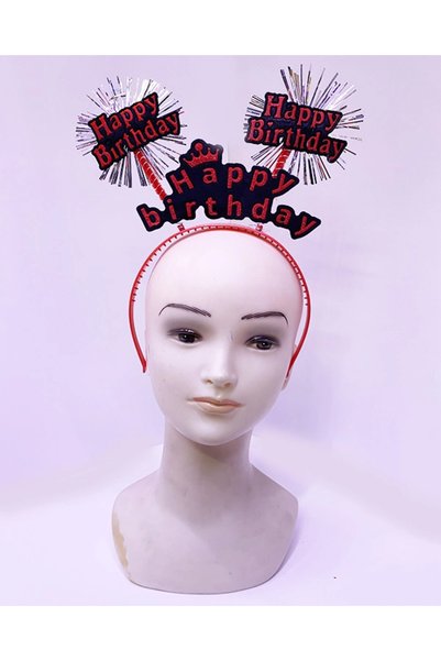Generic Brand Happy Birthday Written Neon Red Color Birthday Crown with Tasse...
