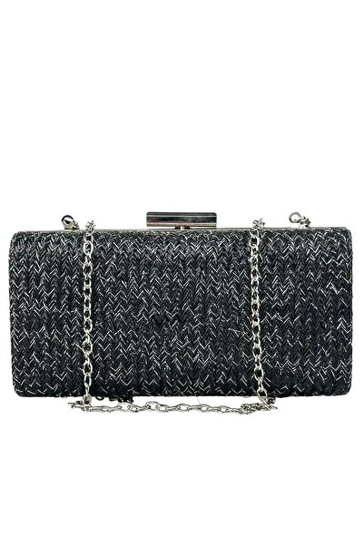 VERDE ψάθινο Βραδινό τσαντάκι clutch 01-1120-Μαύρο