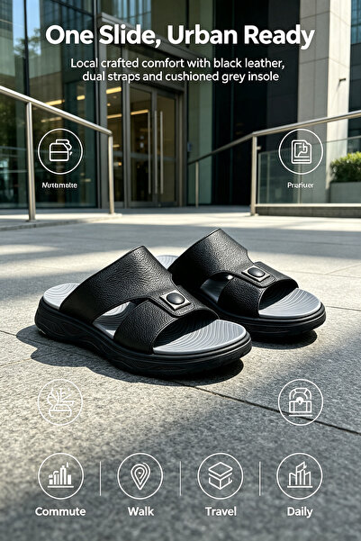 NajdEva Shop Saudi‑Made Men Casual Leather Slide Sandals, Ergonomic Ultra‑Lig...