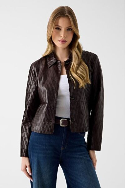 Guess KOYU KAHVE KADIN SUNİ DERİ CEKET