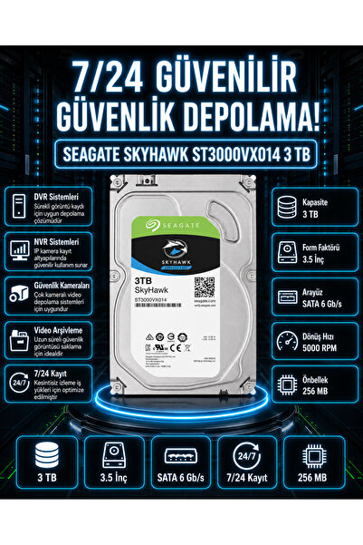 DİSK BANK 3 TB SKYHAWK 3.5 İnç ST3000VX014 Kamera, DVR ve NVR Kayıt Sistemi Diski