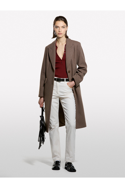 Sisley Kadın Bordo Viskoz ve Yün Karışımlı Düğmeli Slim Fit Polo Yaka Kazak