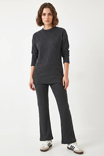Şeker Portakalım Women's Crew Neck Basic Smoked Top and Bottom Set