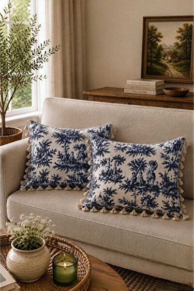 linea natura home Duck Fabric French Peasants Patterned Decorative Tufted Thr...