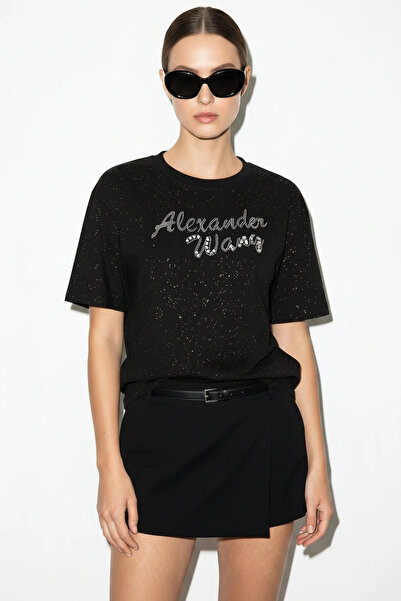 Şeker Portakalım Women's Silvery Stone Text Printed Crew Neck Oversize Basic ...