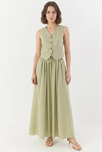 Efnaz style Women's Vest and Pocket Detailed Flared Skirt Mint Green Set