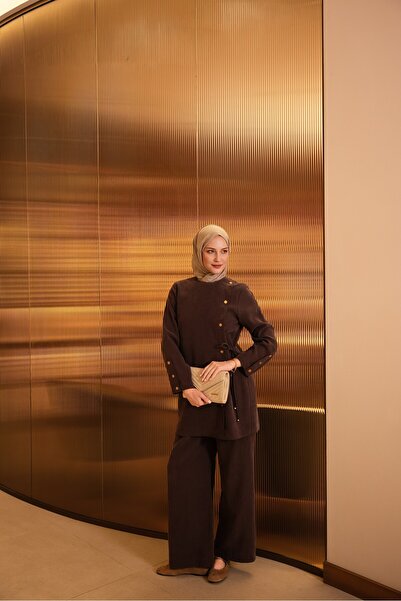 Armine Button Detailed Suit Coffee