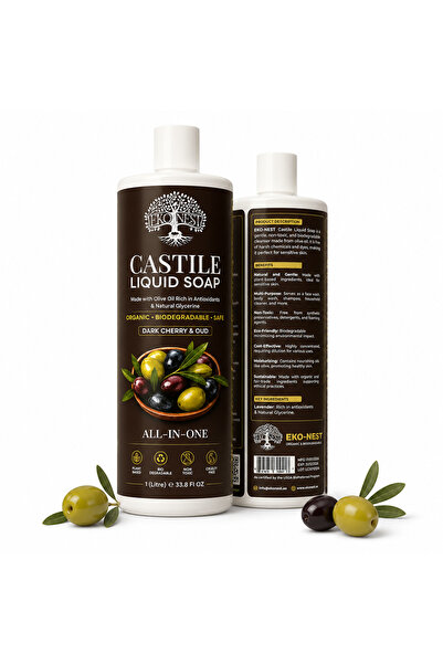 EKO-NEST Pure Castile Liquid Soap 1L – 100% Olive Oil 18-in-1 Multipurpose So...