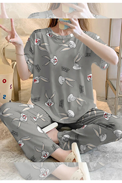 kuzey homewear Short Sleeve Gray Bugs Bunny Pajama Set