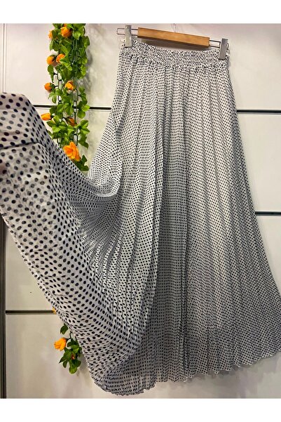 edu collection Polka Dot Silk Satin Flared Skirt with Lining