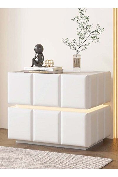 C&C Home Modern Minimalist Design Leather Wrapped Nightstand Durable Solid Wo...